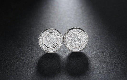 Pave Disc Stud Earring Embellished with  Crystals in  Silvertone