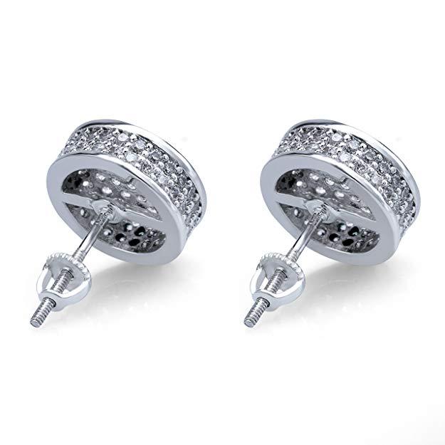 Pave Disc Stud Earring Embellished with  Crystals in  Silvertone