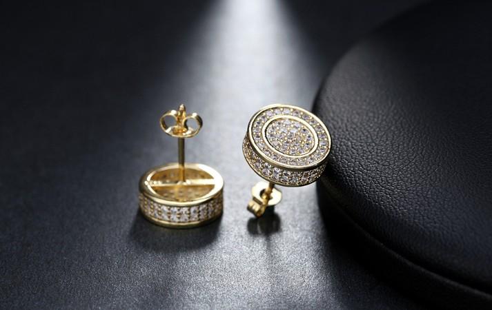 Pave Disc Stud Earring Embellished with  Crystals in Goldtone