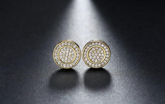 Pave Disc Stud Earring Embellished with  Crystals in Goldtone