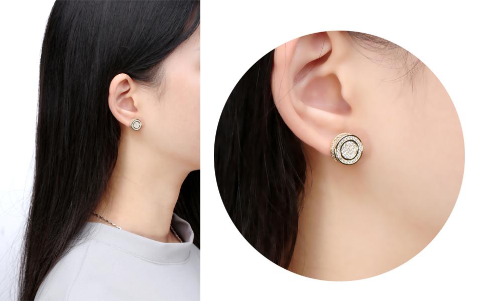 Pave Disc Stud Earring Embellished with  Crystals in Goldtone