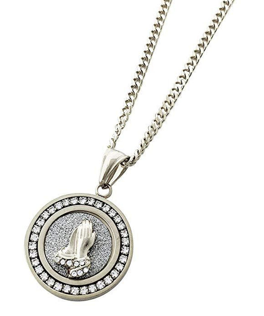 Pave Praying Hands Necklace Embellished with  Crystals in  Silvertone