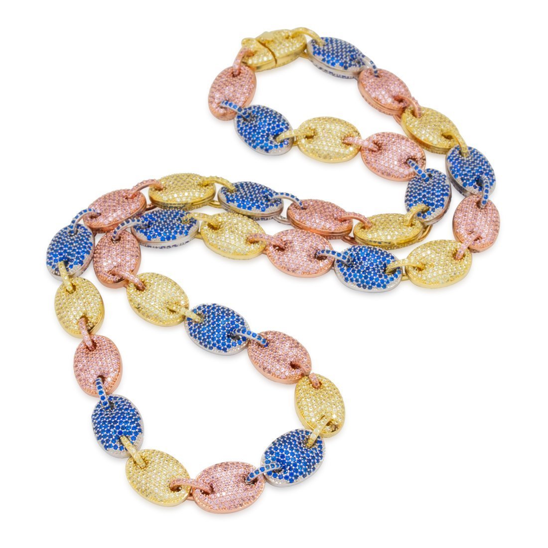 Pave Gucci Link Mariner Tri Color 16" Choker Necklace in Goldtone