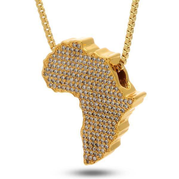 Old School Design African Continent Pendant Necklace in Goldtone Tone