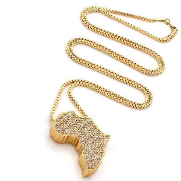 ICED OUT Mother Africa Diamond Pendant Necklace in Goldtone