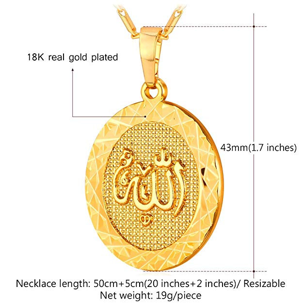 God is Great Circular Medallion Pendant Necklace in Goldtone Tone