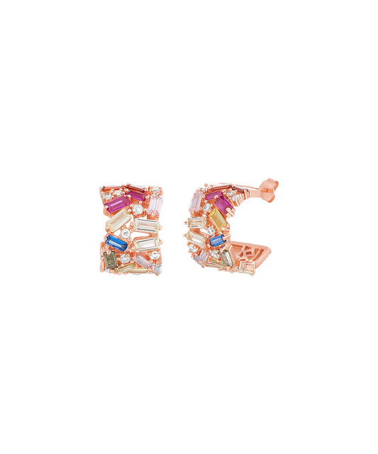 Pave Baugette Cuff Stud Earring Embellished with  Crystals in Rosegoldtone