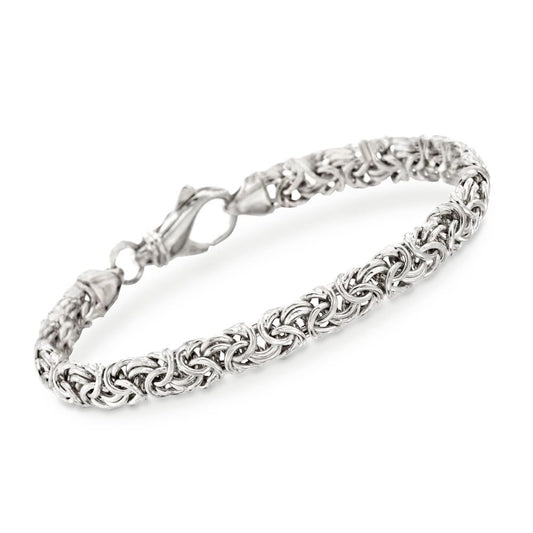 Sleek 14K White Gold Tone  Thick Cut Byzantine Anklet