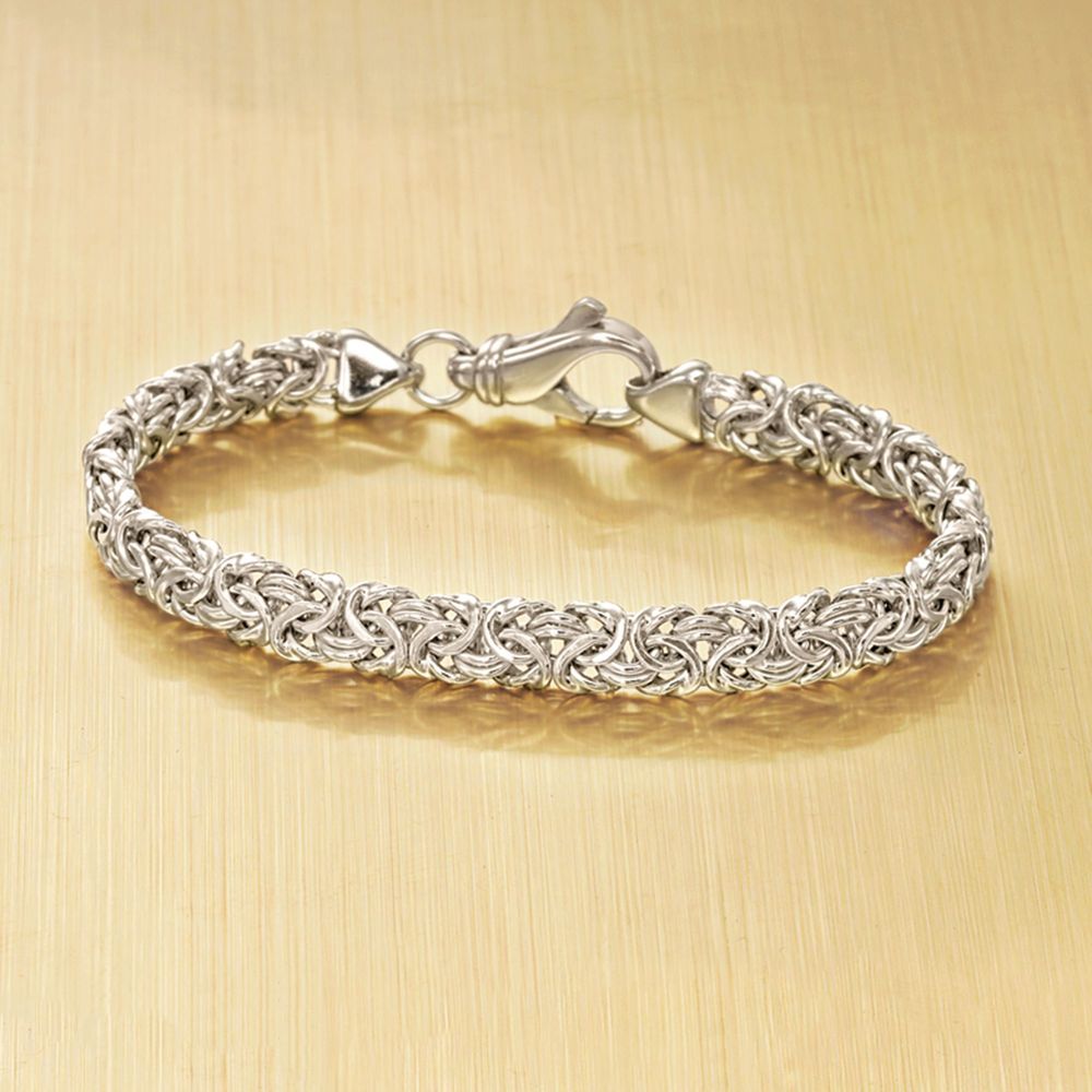 Sleek 14K White Gold Tone  Thick Cut Byzantine Anklet