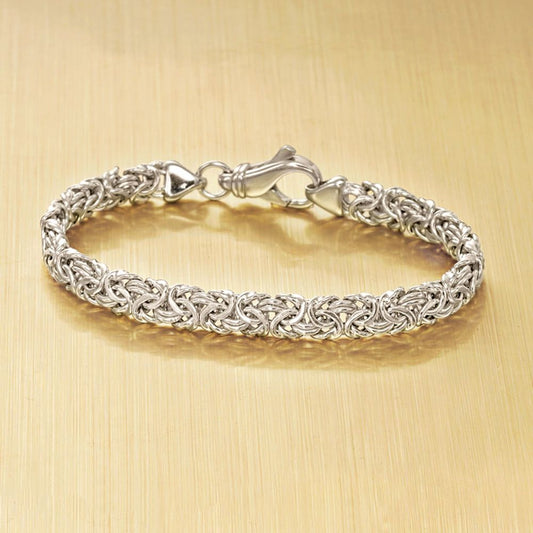 Italian Inspired 14K White Gold Tone  Thick Cut Byzantine Anklet