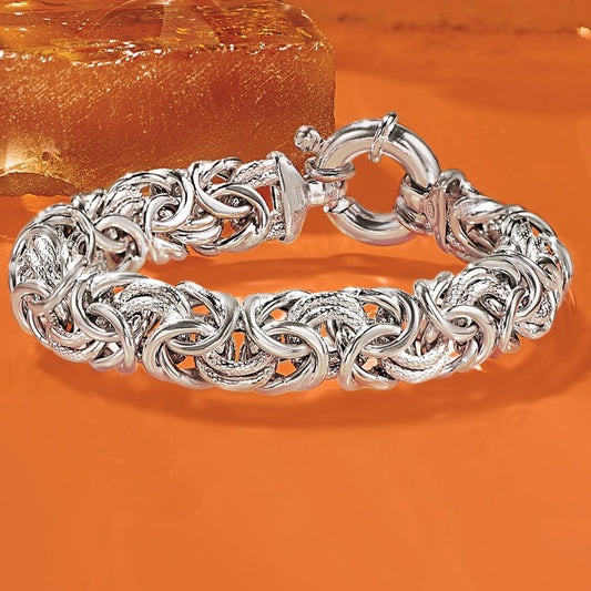 Thick Cut Bolivian Design Byzantine Unisex Bracelet in 14K White Gold Tone