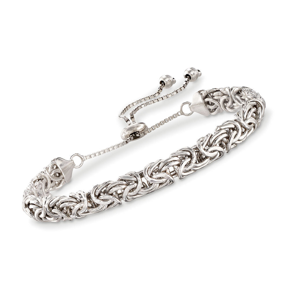 Father's Day 14K White Gold Tone  Byzantine Design Pull Clasp Bracelet