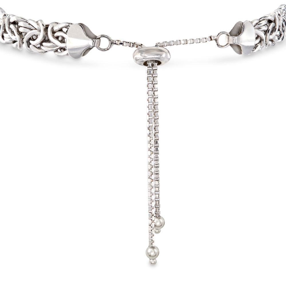 Father's Day 14K White Gold Tone  Byzantine Design Pull Clasp Bracelet
