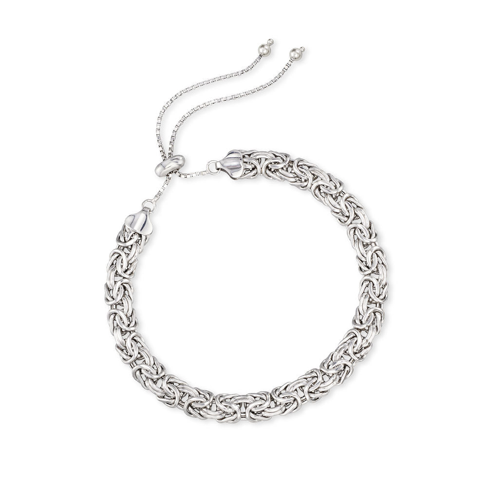 Father's Day 14K White Gold Tone  Byzantine Design Pull Clasp Bracelet