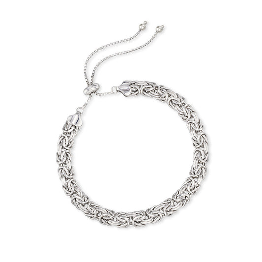 New York Design 14K White Gold Tone  Byzantine Design Pull Clasp Bracelet