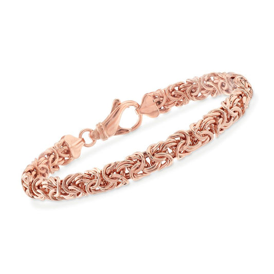 Classic 14K Rose Gold Tone  Byzantine Design Chain Bracelet