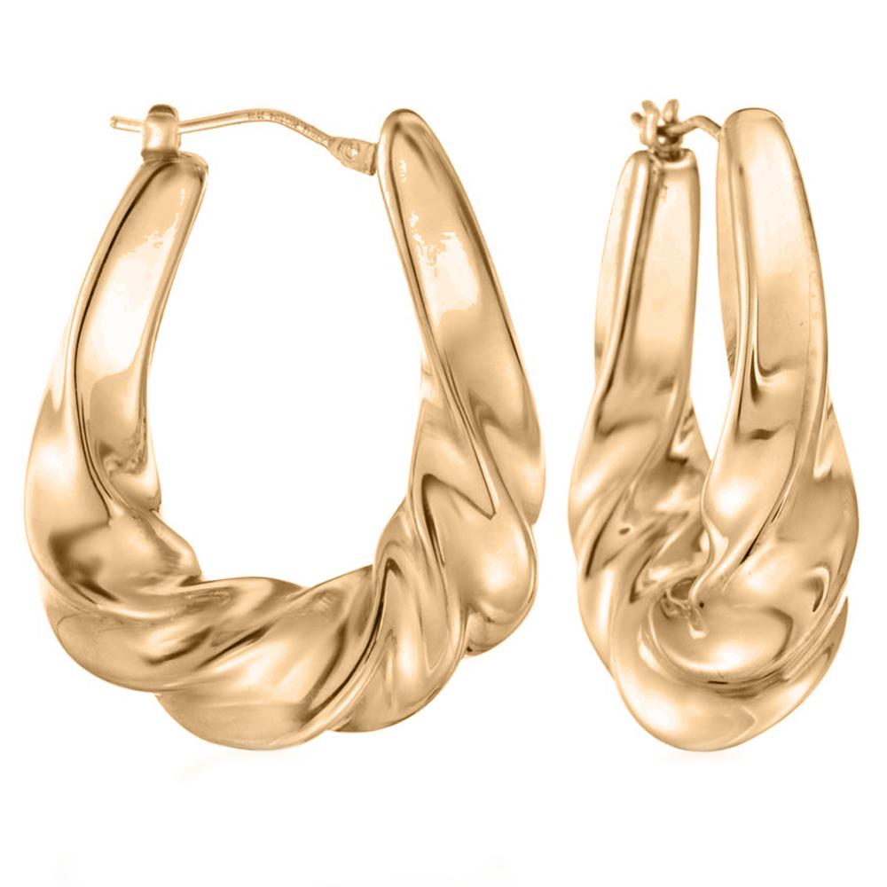 Twist French Lock Hoop Earringin Goldtone