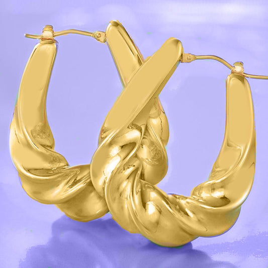 Twist French Lock Hoop Earringin Goldtone