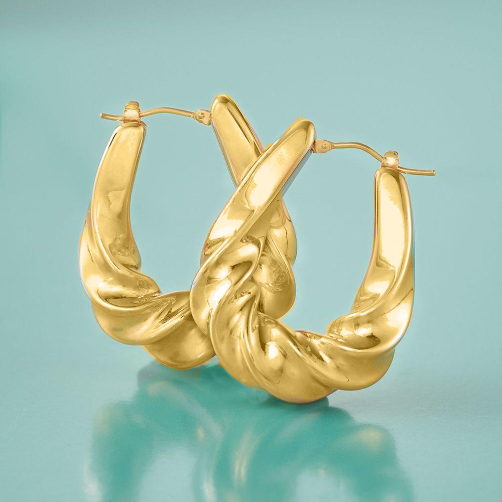 Twist French Lock Hoop Earringin Goldtone