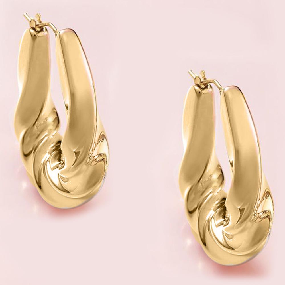 Twist French Lock Hoop Earringin Goldtone