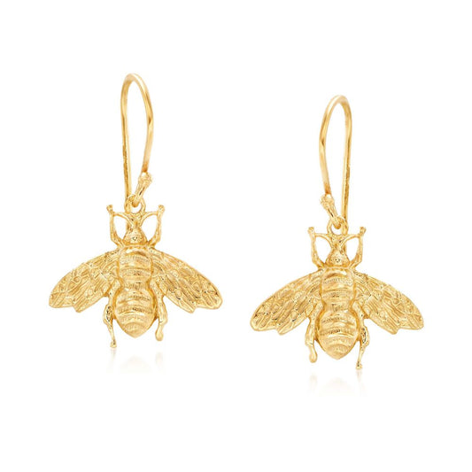 Spring is Here Beautiful Bumble Bee Drop Earrings in Goldtone Tone
