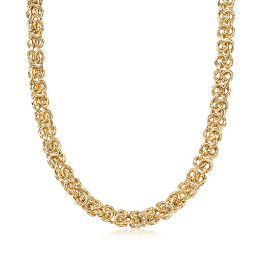 Goldtone Tone  Classic Byzantine Thick Cut Chain Necklace- Two Options