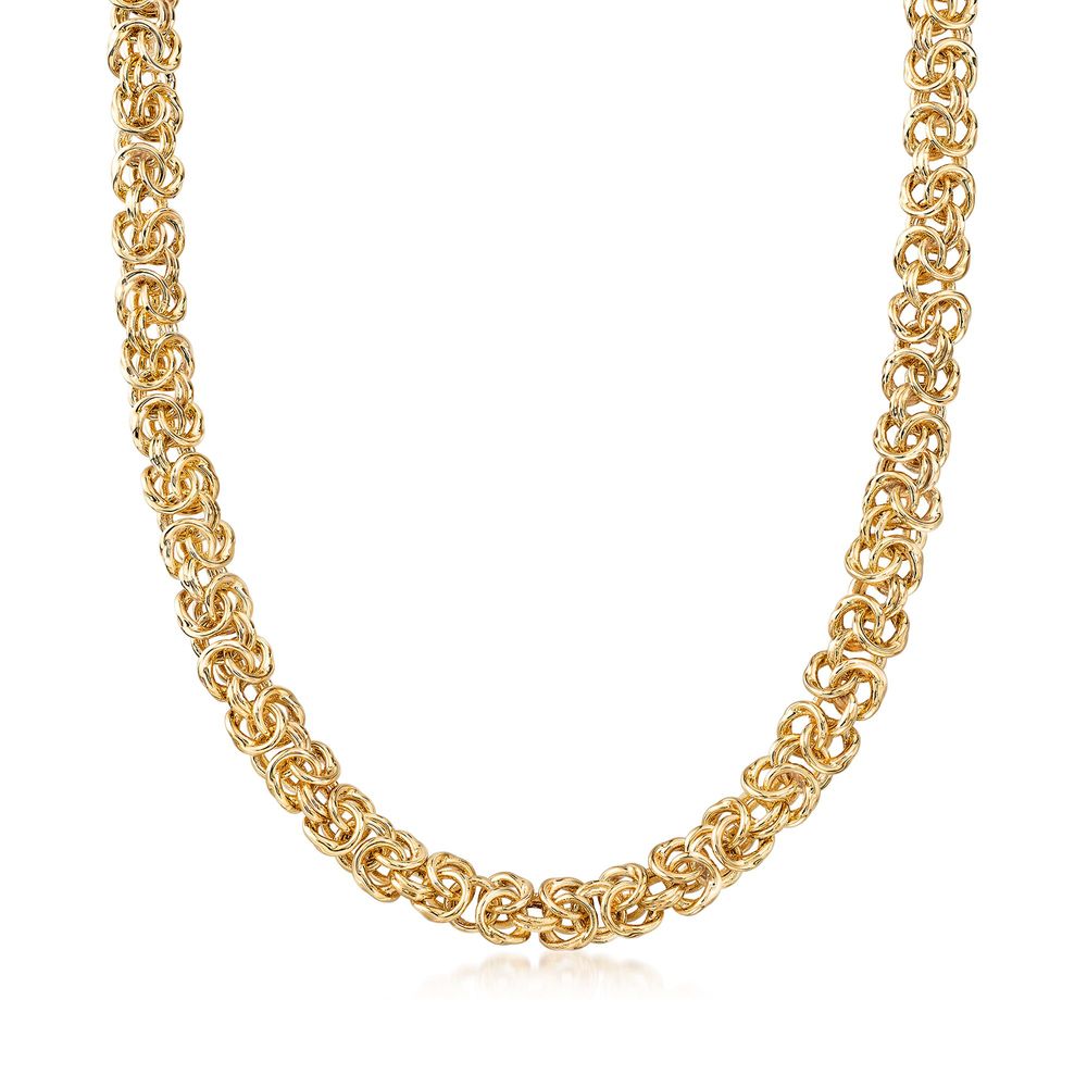 Sleek Italian Goldtone Tone  Classic Byzantine Thick Cut Chain Necklace- Two Options