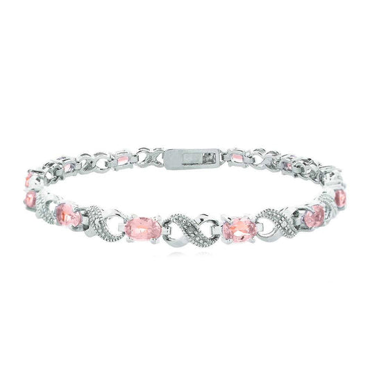 Vivid Luxe Oval Cut Multi-Stoned Infinity Design Silver Plated Bracelet - Multiple Options ITALY Design