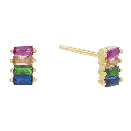 4 Stone Rainbow Baugette Stud Earring Embellished with Swarovski Crystals in Goldtone, Earring, Riakoob Jewelry, Riakoob Jewelry  jewelryjewelry deals, swarovski crystal jewelry, groupon jewelry,, jewelry for mom, 