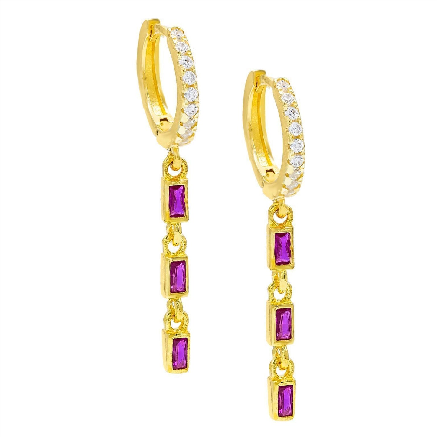 Dainty Dangle Pink Topaz Baugette Drop Earring Embellished with Swarovski Crystals in Goldtone, Earring, Riakoob Jewelry, Riakoob Jewelry  jewelryjewelry deals, swarovski crystal jewelry, groupon jewelry,, jewelry for mom, 
