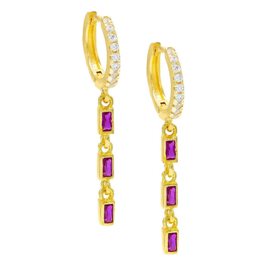 Created Gemstone Dangling Pav'e Clip On Earrings in Goldtone - Four Options