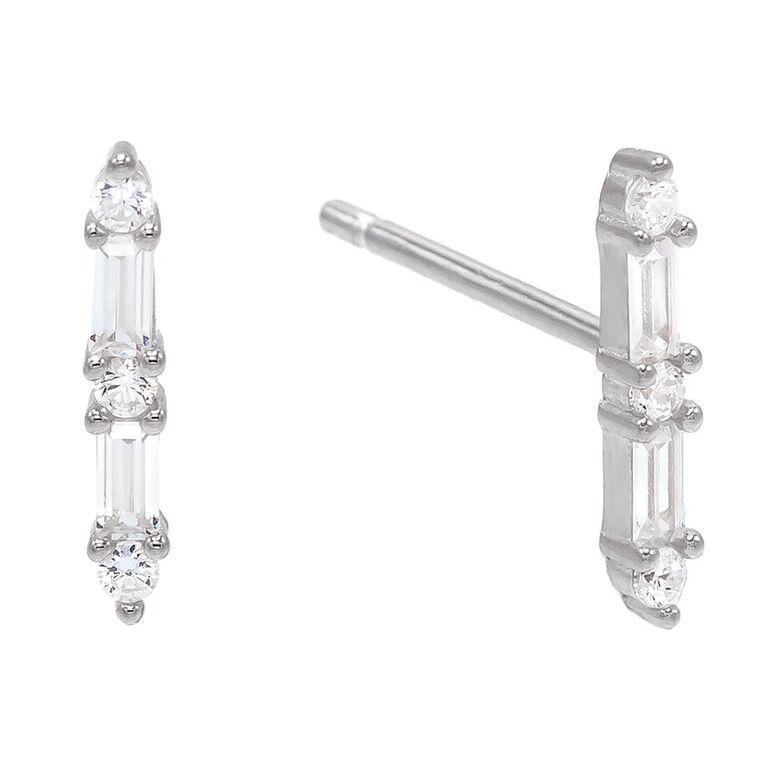 White Luxe Emerald Cut Linear Stud Earrings in Goldtone (Multiple Options) ITALY Design