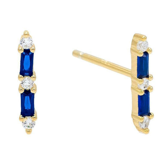 Sapphire Baugette Trendy Kim Stud Earring Embellished with  Crystals in Goldtone