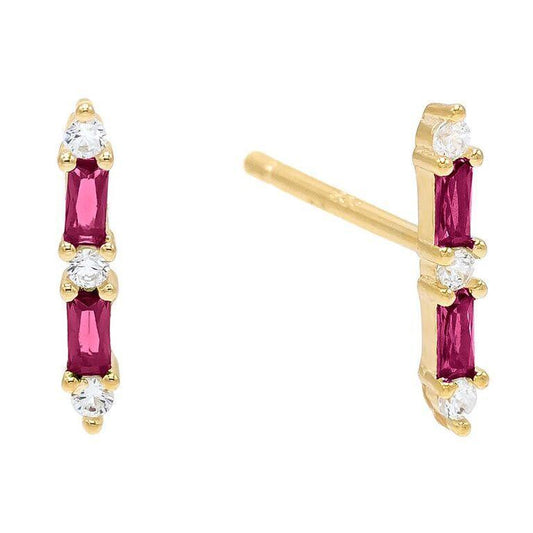 Ruby Baugette Trendy Kim Stud Earring Embellished with  Crystals in Goldtone