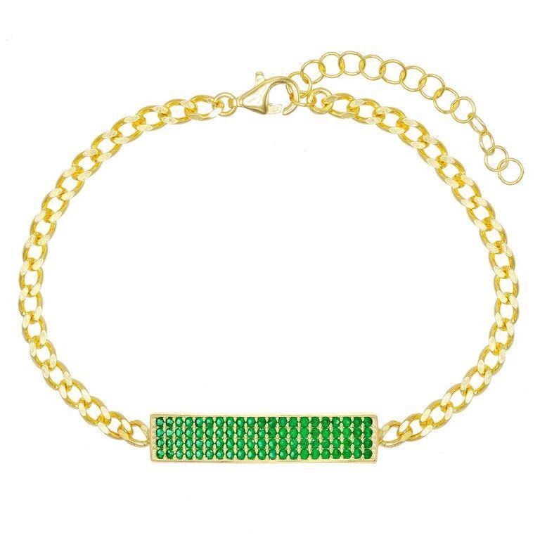 Pave Emerald Chain Bracelet 7.8" +2" Embellished with  Crystals in Goldtone