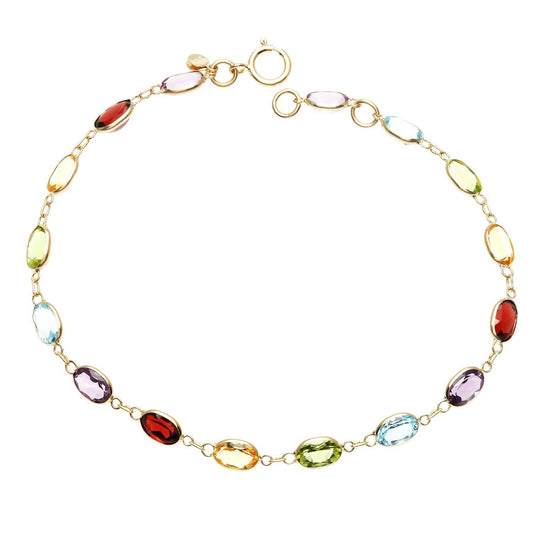 Created Multi Gemstone Rainbow Bracelet in Goldtone