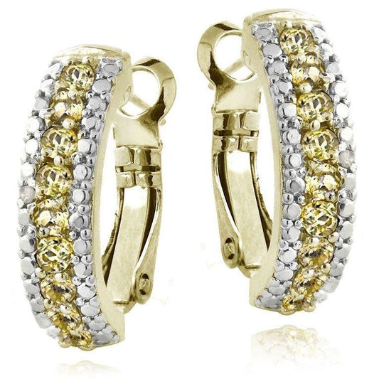 3.00 Ct  Citrine Leverback Earring Embellished with Swarovski Crystals in Goldtone, Earring, Riakoob Jewelry, Riakoob Jewelry  jewelryjewelry deals, swarovski crystal jewelry, groupon jewelry,, jewelry for mom, 