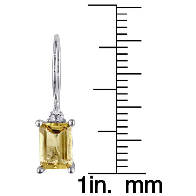 Yellow Crystal Emerald Cut Pav'e Drop Earrings in 14K White Gold Tone