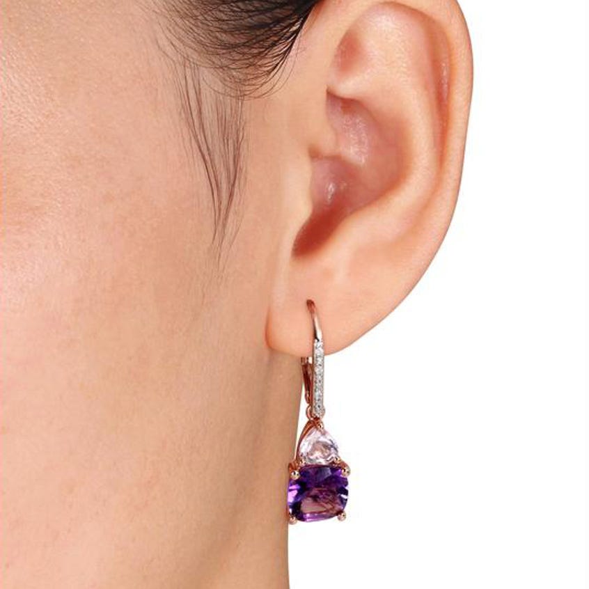 2.00 CT Pink Topaz Cushion Round Stud Earring in  Silvertone