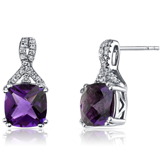 2.00 CT Cushion Cut Amethyst Stud Earring in  Silvertone, Earring, Riakoob Jewelry, Riakoob Jewelry  jewelryjewelry deals, swarovski crystal jewelry, groupon jewelry,, jewelry for mom, 