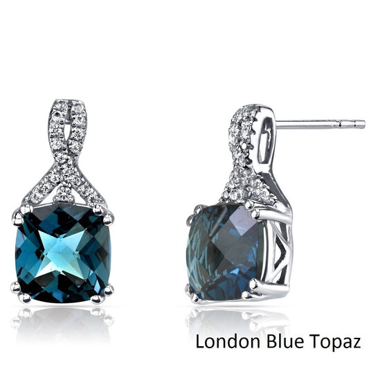 2.00 CT Cushion Cut London Blue Topaz Stud Earring in  Silvertone, Earring, Riakoob Jewelry, Riakoob Jewelry  jewelryjewelry deals, swarovski crystal jewelry, groupon jewelry,, jewelry for mom, 
