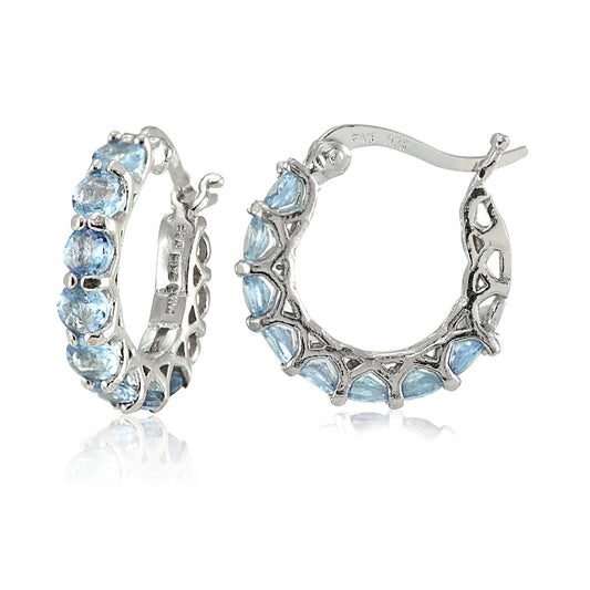 4.00 CT Blue Topaz Gemstone 1" French Lock Hoop Earringin  Silvertone, Earring, Riakoob Jewelry, Riakoob Jewelry  jewelryjewelry deals, swarovski crystal jewelry, groupon jewelry,, jewelry for mom, 