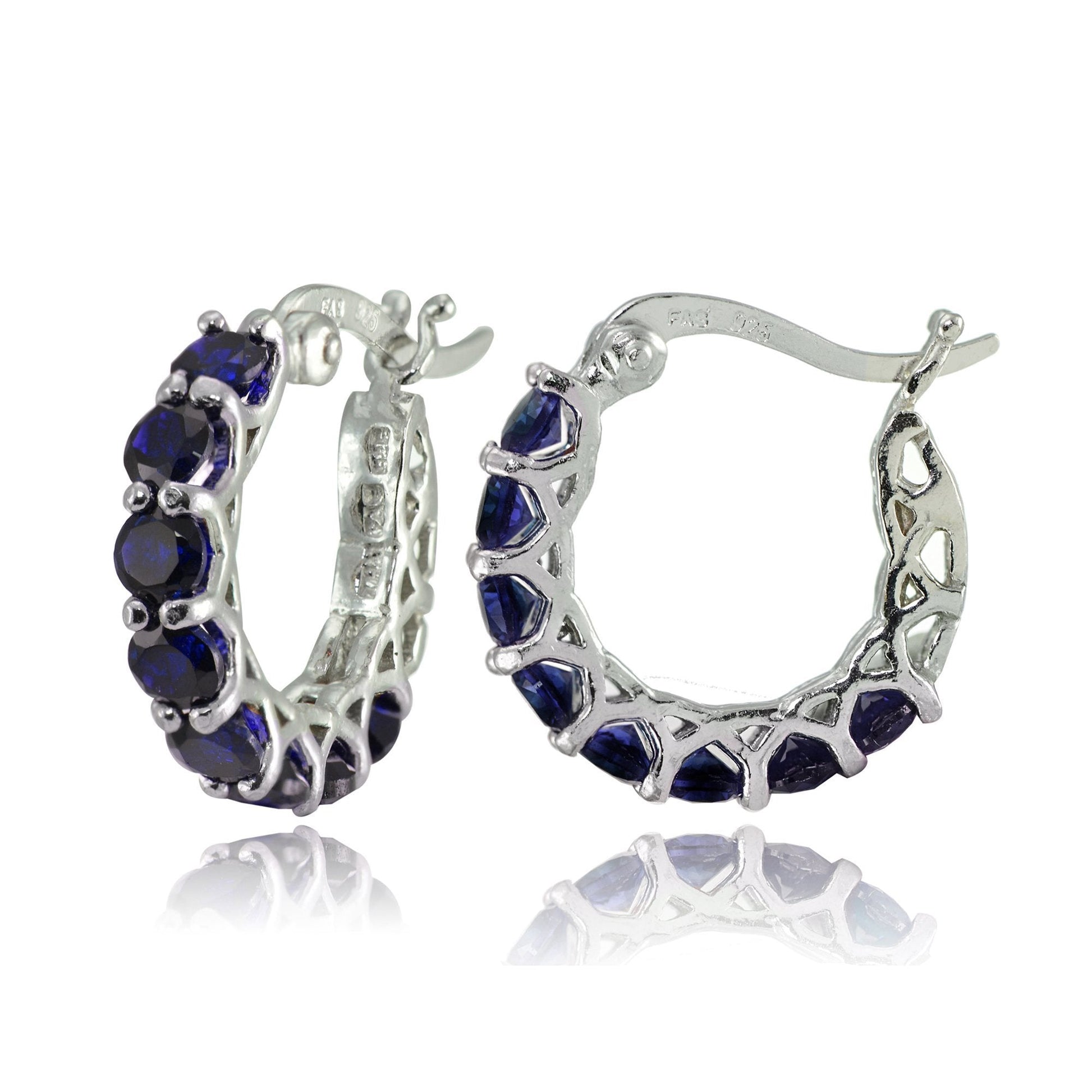 4.00 CT Sapphire Gemstone 1" French Lock Hoop Earringin  Silvertone, Earring, Riakoob Jewelry, Riakoob Jewelry  jewelryjewelry deals, swarovski crystal jewelry, groupon jewelry,, jewelry for mom, 