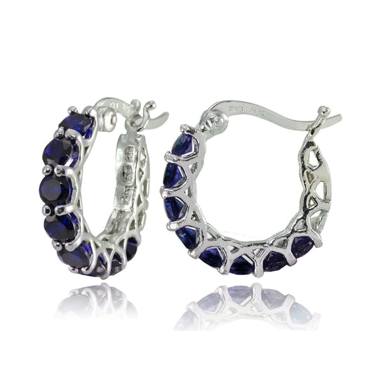 4.00 CT Sapphire Gemstone 1" French Lock Hoop Earringin  Silvertone, Earring, Riakoob Jewelry, Riakoob Jewelry  jewelryjewelry deals, swarovski crystal jewelry, groupon jewelry,, jewelry for mom, 