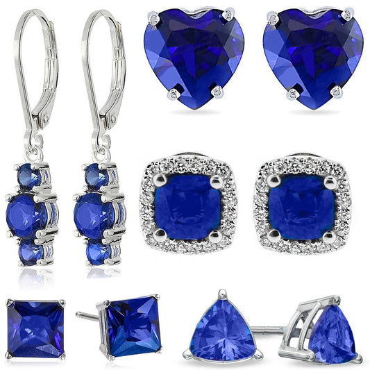 5 Piece Assorted Earring Set made With  Crystals with Luxe Box - Sapphire ITALY Design