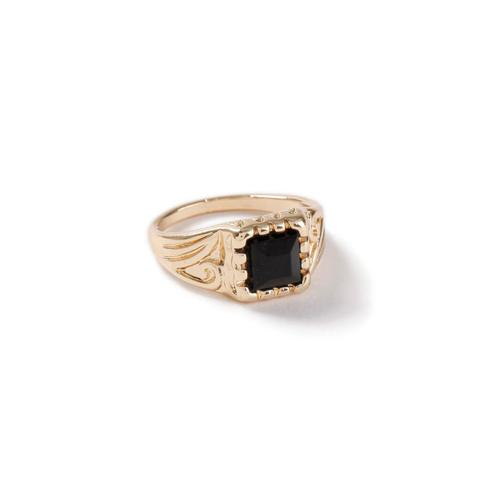 Father's Day Gift Goldtone Tone  Black Gem Braided Center Piece Ring