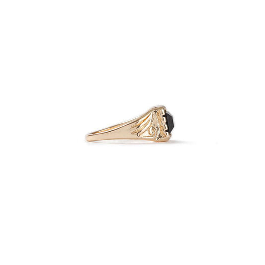 Father's Day Gift Goldtone Tone  Black Gem Braided Center Piece Ring