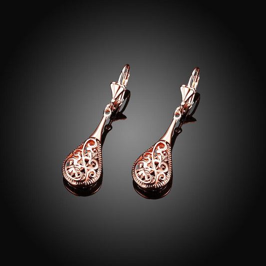 RoseGoldtone-Gold Plated Bohemian Laser Cut Drop Earrings, Earring, Riakoob Jewelry, Riakoob Jewelry  jewelryjewelry deals, swarovski crystal jewelry, groupon jewelry,, jewelry for mom, 