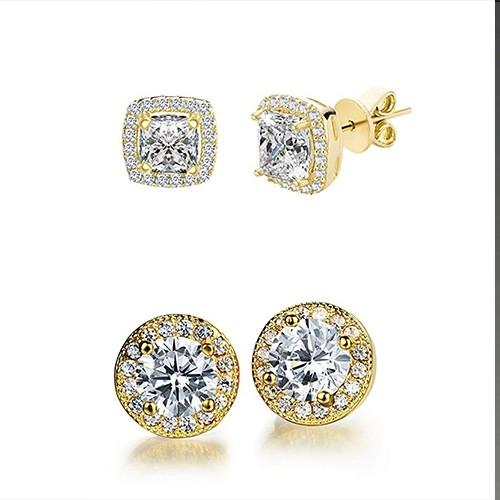 2 Pairs: Swarovski Elements Halo Goldtone Studs - 3 Finishes (Circle & Square Set), , Riakoob Jewelry, Riakoob Jewelry  jewelryjewelry deals, swarovski crystal jewelry, groupon jewelry,, jewelry for mom, 