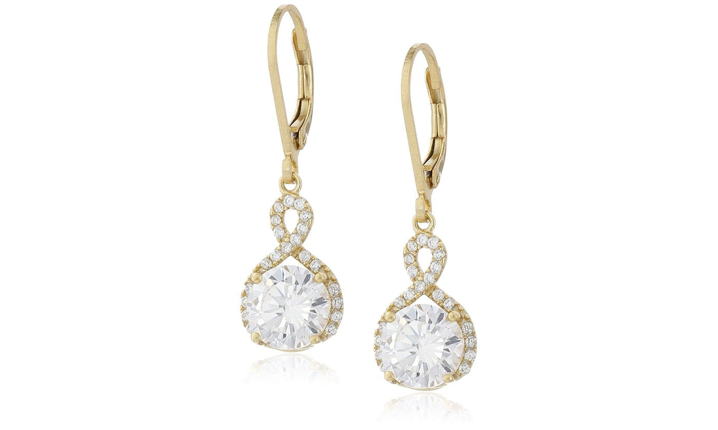 Infinity Crystal Drop Earrings Made with Swarovski Crystal in White Gold, Yellow Gold, and Rose Gold - Riakoob Jewelry www.goldennycjewelry.com fashion jewelry for women